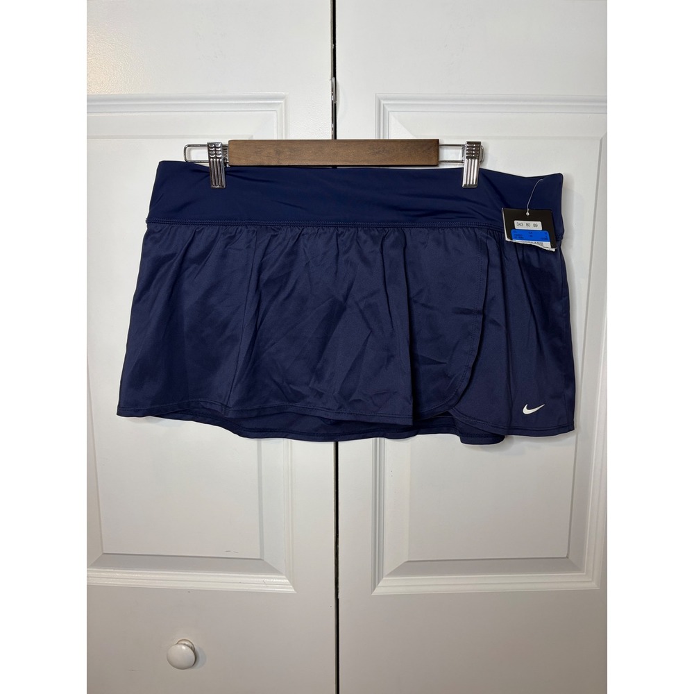 Nike Swim Skirt Women's size XL Navy Blue Ruffle Skort Zip Pocket NEW NWT